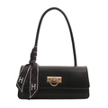 Borsa a spalla baguette nera con fibbia dorata e foulard in seta con stampa H - Nero