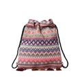 Ethno-Webtasche mit bunten Boho-Mustern, Kordelzug und stilvollen Fransen-Details - Rosa und Blau
