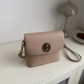 FANYISSA light pink crossbody bag with vintage gold metal buckle and leather texture - Khaki