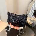Borsa a tracolla alla moda con paillettes nere e sottile catena argento da donna - Nero