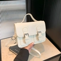 Chic cream white small crossbody bag in classic Cambridge satchel design for women - No Pendant / White