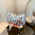 Piccola borsa a tracolla argento con paillettes da donna con trama metallica lucida - Argento