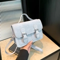 Chic light blue small square crossbody bag with double buckle straps and top handle - No Pendant / Blue