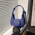 Cobalt blue baguette bag with faux crocodile texture and gold hardware detail - Blue