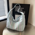 Gestreifte Segeltuch-Tasche in Grün und Lila mit großem Fassungsvermögen für den Alltag - Blau
