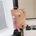 Mini bolso de cuero rosa plisado con botón de perla y elegante colgante de loto - Rosa
