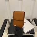 Sacoche pour téléphone en cuir PU marron avec bandoulière en chaîne gris foncé - Marron
