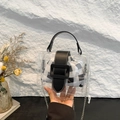 Mini transparente Jelly-Handtasche mit schwarz-weiß kariertem Innenbeutel und Kettenriemen - Schwarz