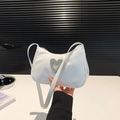 White PU leather shoulder bag featuring a sparkling silver rhinestone heart buckle accent - White