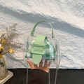 Minzgrüne transparente Jelly Bag mit grünem Karobeutel und schmaler Metallkette - Grün