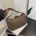 Brown corduroy crescent shoulder bag with red strawberry print in a vintage style - Brown