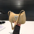 Beige crescent hobo bag with rhinestone heart buckle decoration and glossy finish - Khaki