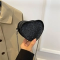 Schwarze herzförmige Pailletten-Umhängetasche mit elegantem silbernem Schlangenkette - Schwarz