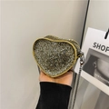 Mini herzförmige Abendtasche mit glitzernden Strasssteinen und gelbem Lederbesatz - Gold