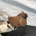 Sac bandoulière en velours côtelé marron avec imprimé fraises et mini porte-monnaie - Marron