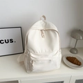 Minimalist cream white nylon backpack with large front pocket for students - White
