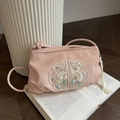 Pink vintage embroidered crossbody bag with floral patterns and silk tassels - No Pendant / Pink