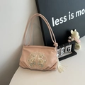 Pink satin handbag with traditional flower embroidery and long white silk tassel detail - With Pendant / Pink