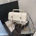 Chic white pleated leather shoulder bag with gold round buckle and chain strap - White