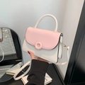 Petit sac carré bicolore rose et blanc avec poignée et boucle ronde élégante - Rose