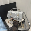 Chic silver pleated PU leather handbag with gold rivets and chain strap in variant color - Silver