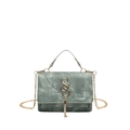 Gray textured crossbody bag with golden SS logo, tassels and metal chain strap - Green