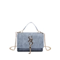 Elegant grey-blue crossbody bag with large golden S-buckle and metal chain strap - Blue