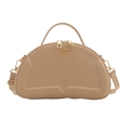 Elegante borsa a mano a mezzaluna in pelle color cammello con doppie zip dorate - Cachi
