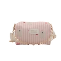 Pink striped small floral bag with cute cartoon bear print and decorative pearl chain - Striped Pink