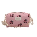 Pink cartoon cat crossbody bag with floral texture, pearl chain and leather strap - Pink Bear