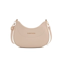 Chic beige crescent shoulder bag with golden hardware and adjustable strap - White