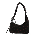Borsa a spalla in velluto a coste con stampa di fragole e tracolla arricciata su bianco - Nero