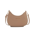 Minimalist beige crescent moon shoulder bag with gold metal buckle and FANYISSA logo - Khaki