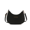 Classic black leather crescent moon underarm bag with gold logo and adjustable shoulder strap - Black