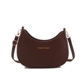 Minimalist dark brown leather crescent shoulder bag with golden hardware accents - Brown