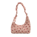 Borsa a spalla in velluto a coste rosa con stampa a fragole e dettaglio fiocco - Rosa