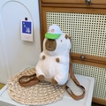 Cute white plush capybara backpack featuring a stylish baseball cap with a C letter logo - White