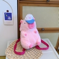 Cute pink plush capybara backpack with baseball cap and adjustable fabric straps - Pink