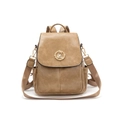 Vintage khaki PU leather backpack with flap design and decorative golden swan buckle - Khaki