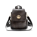 Deep brown retro faux leather backpack featuring a gold swan logo and side pockets - Dark Coffee