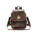 Deep brown vintage leather backpack featuring a stylish golden swan metallic emblem - Light Coffee