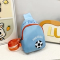 Kids football chest bag in sky blue and orange with 24 football print design - Light Blue