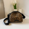 Borsa a tracolla alla moda in tela leopardata con ampia tracolla regolabile - Marrone Giallastro