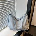 Sac fourre-tout plissé en nylon bleu clair avec grande capacité et bandoulière élégante - Bleu Sans Pendentif