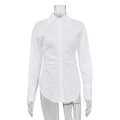 Chemisier blanc en coton à manches longues pour femme avec taille cintrée et ourlet arrondi - S / Blanc