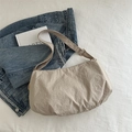 Chic beige pleated hobo bag in soft nylon fabric with adjustable shoulder strap - Khaki (No Pendant)