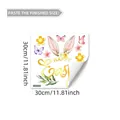 Detail of Happy Easter wall sticker featuring bunny ears, flowers and 30x30cm size specs - 30cm x 30cm