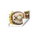 Close-up of cute hedgehog wall sticker with flower wreath and 40x30cm size specs - 30cmx40cm