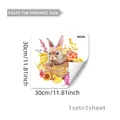 Happy Easter wall sticker featuring cute bunny, floral wreath and yellow chicks, 30x30cm size - 30cm x 30cm
