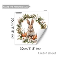 Easter wall sticker with watercolor rabbit, floral wreath and carrot home decor - Watercolor Rabbit Wreath Style (M20943)